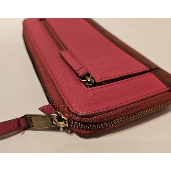 Fossil Wallet Pink Leather Medium zipper pocket - Picture 5 of 10